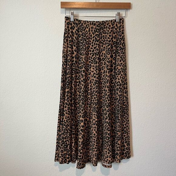 Reformation Hart Brown Leopard Print Pull-On Pleated Midi Skirt Women's Size XS - Picture 1 of 6